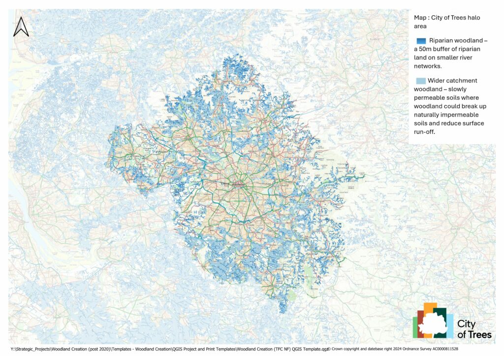 Map showing potential high impact planting areas